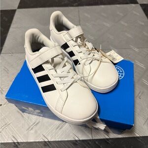 Adidas Kids White Sneakers with Black Stripes